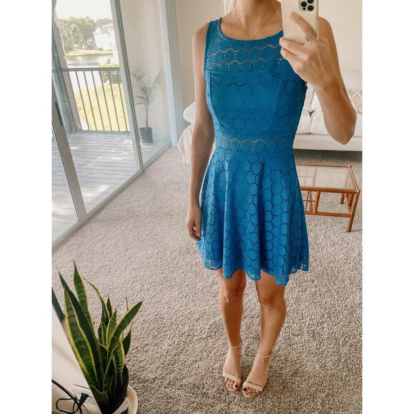 Trixxi blue lace fit and flare mini dress - Picture 2 of 12